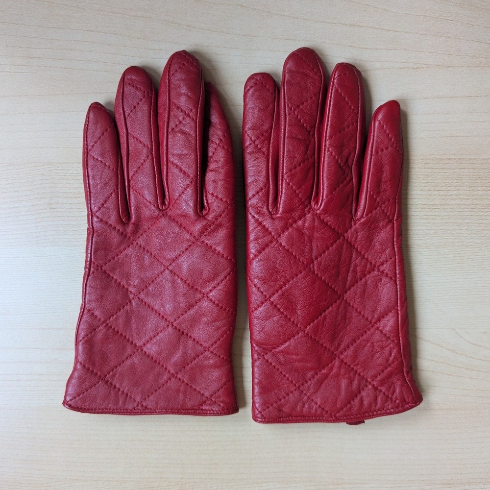 Merona Womens Red Quilted Leather Gloves Size S/M Genuine Leather Lined